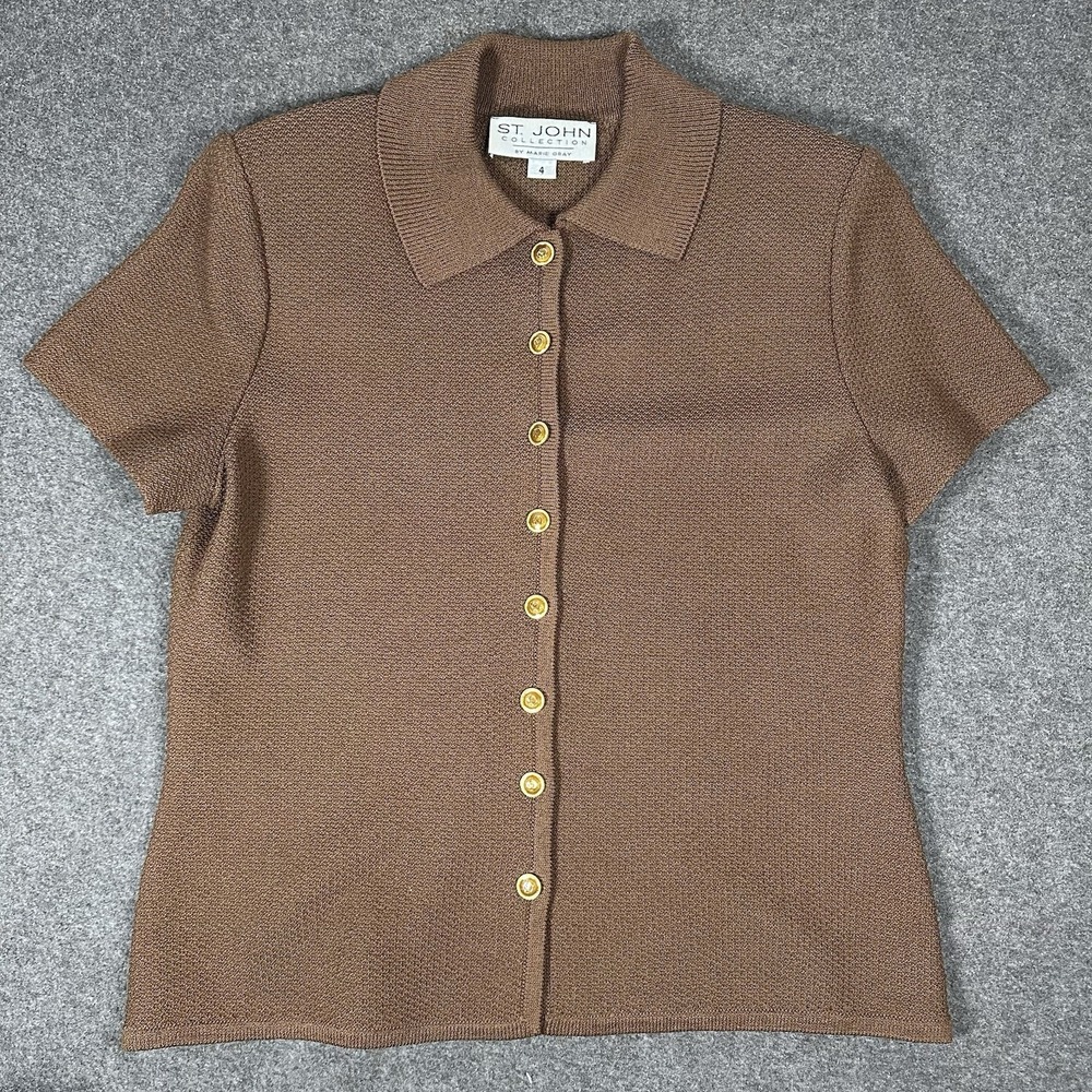 St. John Collection Marie Gray Brown Knit Top Sz 4 Skirt Sz 6 Set